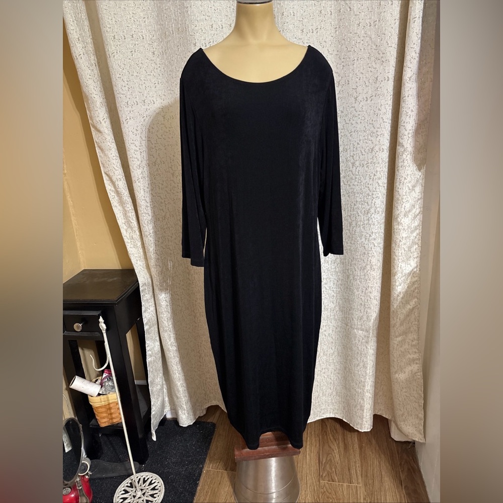 Chicos Travelers Black 3/4 Sleeve Midi Dress, 3/ XL/ 16